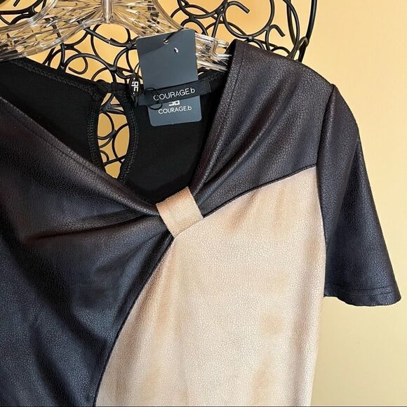 COURAGE.b BLACK/BEIGE FAUX LEATHER/SUEDE ROMATA DRESS S NWT - Picture 9 of 16
